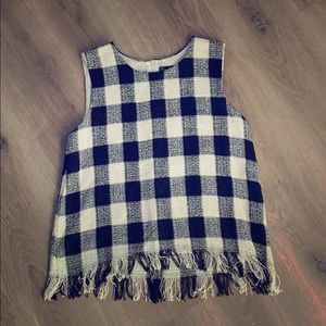 Buffalo Check Fringed Sleeveless Top